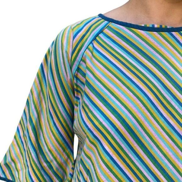 Vintage 1960s Womens Rainbow Striped Geometric Mid Mod Retro Mini Dress Sz M - Picture 2 of 7